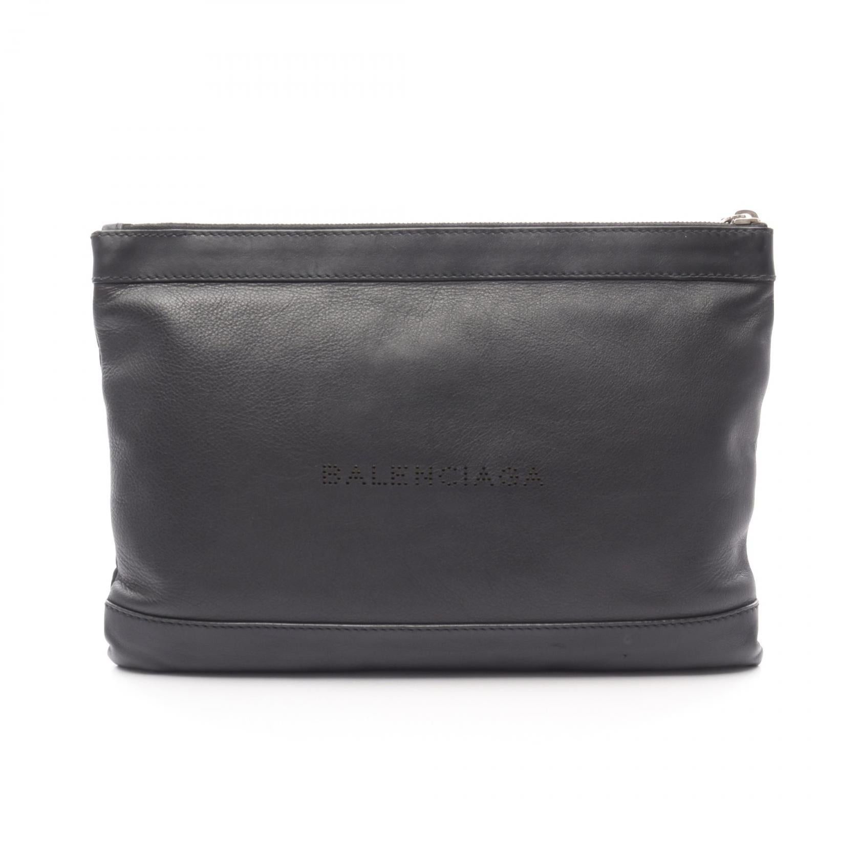 Balenciaga Balenciaga Navy Clip M Clutch Bag Punching Logo Leather Black Size ONE SIZE - 1 Thumbnail