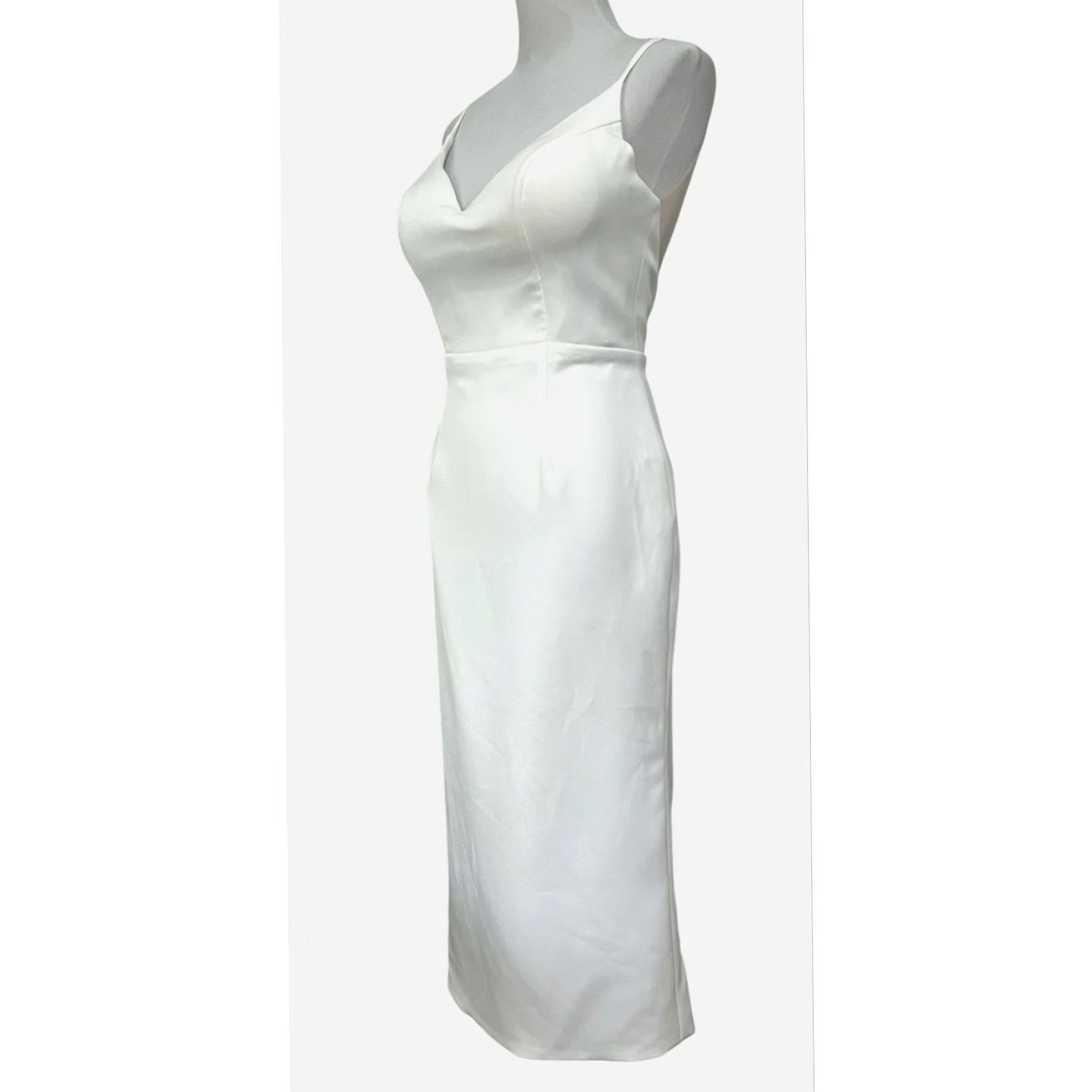 Vintage Olia Zavozina White Wedding Dress Midi Satin Pearl Buttons Down Back Slit Size M / US 6-8 / IT 42-44 - 6 Thumbnail