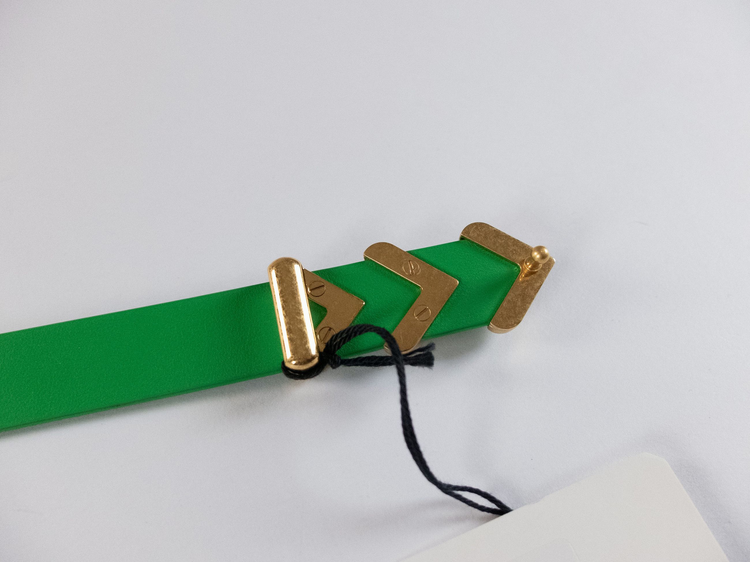 Bottega Veneta BOTTEGA VENETA green & gold chevron leather belt 95 Size 38 - 4 Thumbnail