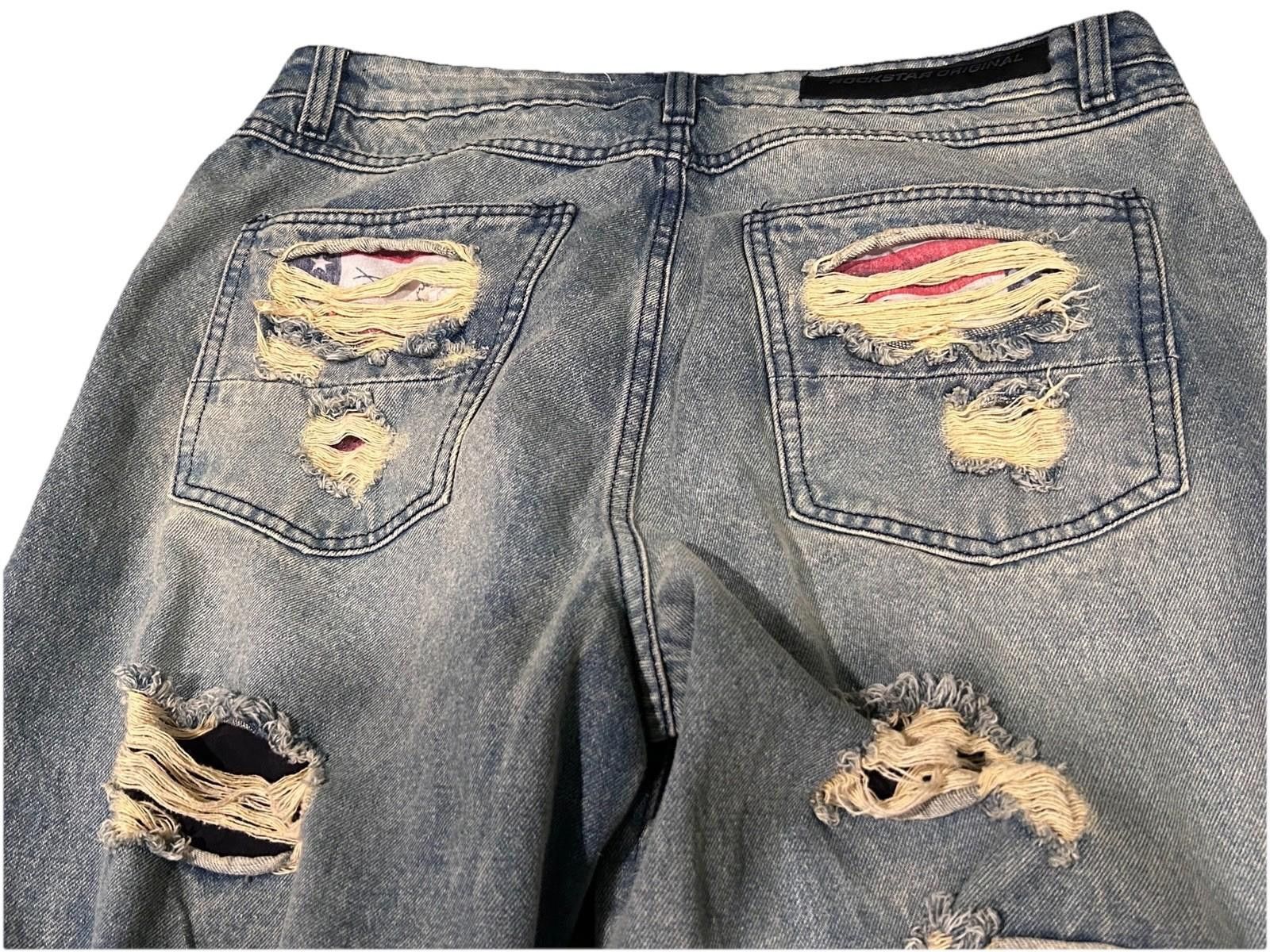Designer Rockstar Original Tamyra Blue Baggy Jeans M Distressed NWT Size US 32 / EU 48 - 10 Thumbnail
