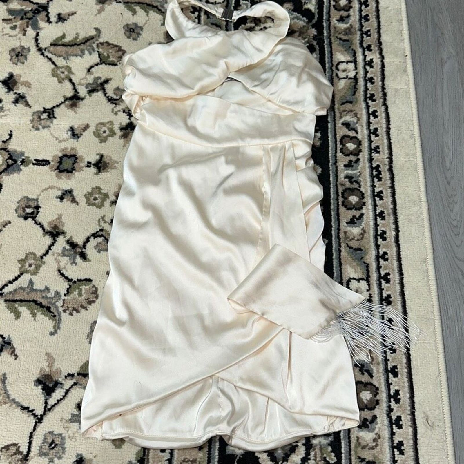 Other Oh Polly Halter Top Cream Satin Feel Dress | Sz 4 Size S / US 4 / IT 40 - 2 Thumbnail
