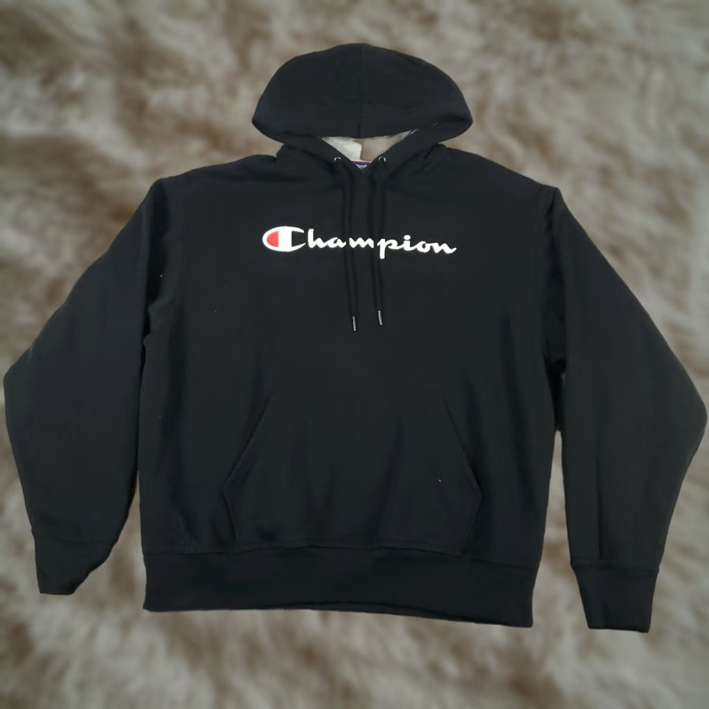 Champion VINTAGE Champion Hoodie Pullover Mens Large Black Cotton Blend Logo Long Sleeve All Seasons Size US L / EU 52-54 / 3 - 1 Thumbnail