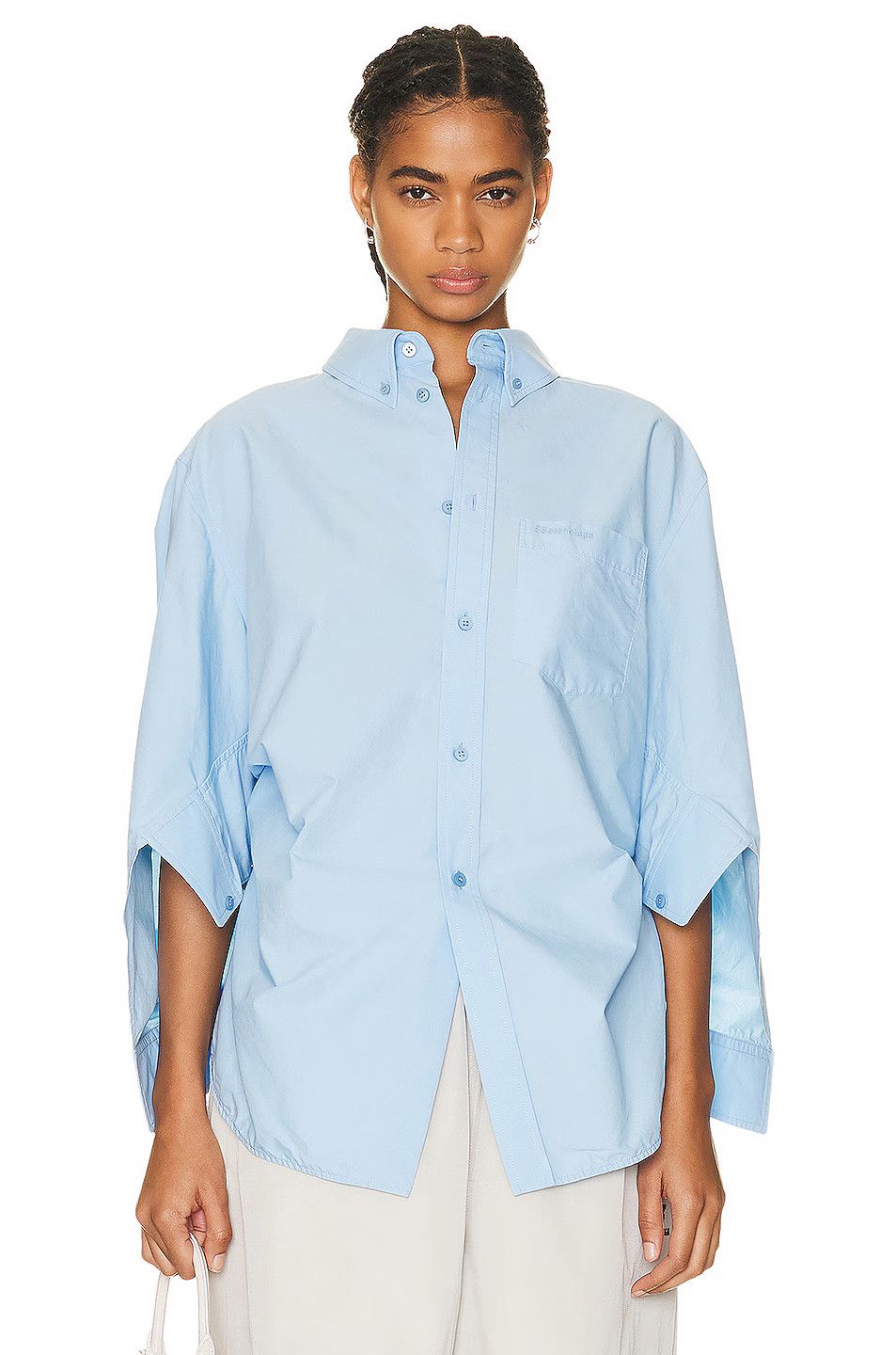 Balenciaga o1mt1gz0924 BB Corp Swing Twisted Shirt Large Fit Light Blue Size S / US 4 / IT 40 - 1 Thumbnail