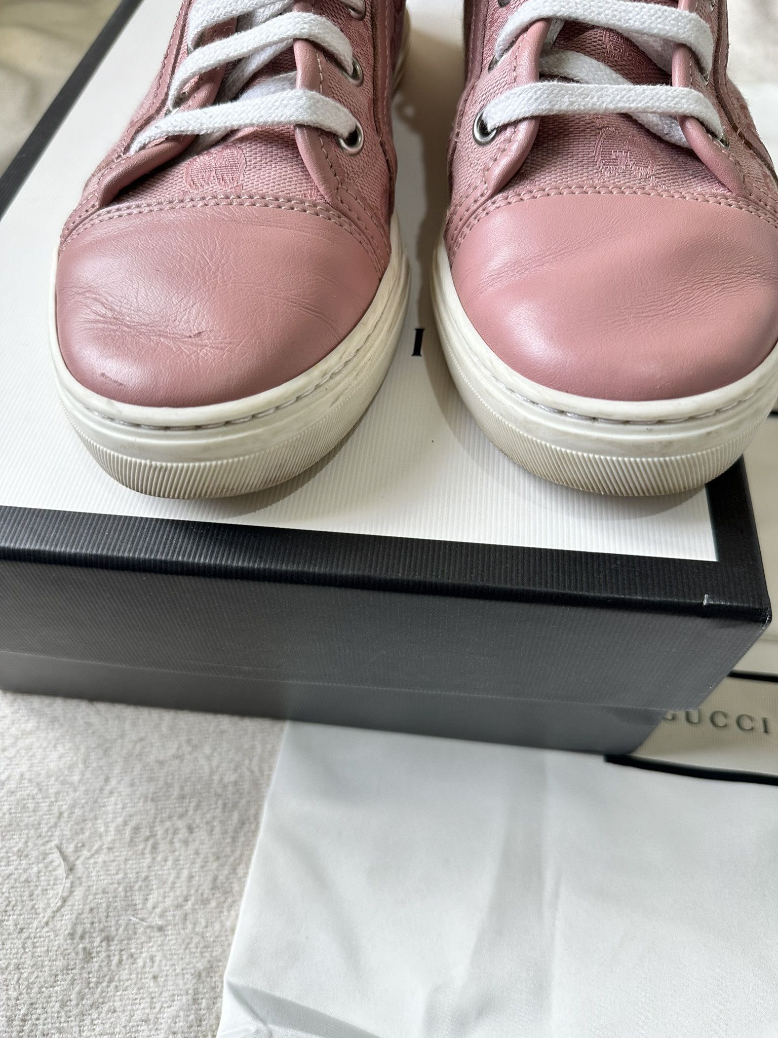 Gucci Gucci High-top Sneakers Pink Canvas and Leather Monogram Size US 6 / IT 36 - 3 Thumbnail
