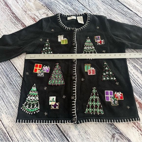 Other Vintage White Stag Beaded Black Festive Cardigan Sweater Size L / US 10 / IT 46 - 7 Thumbnail