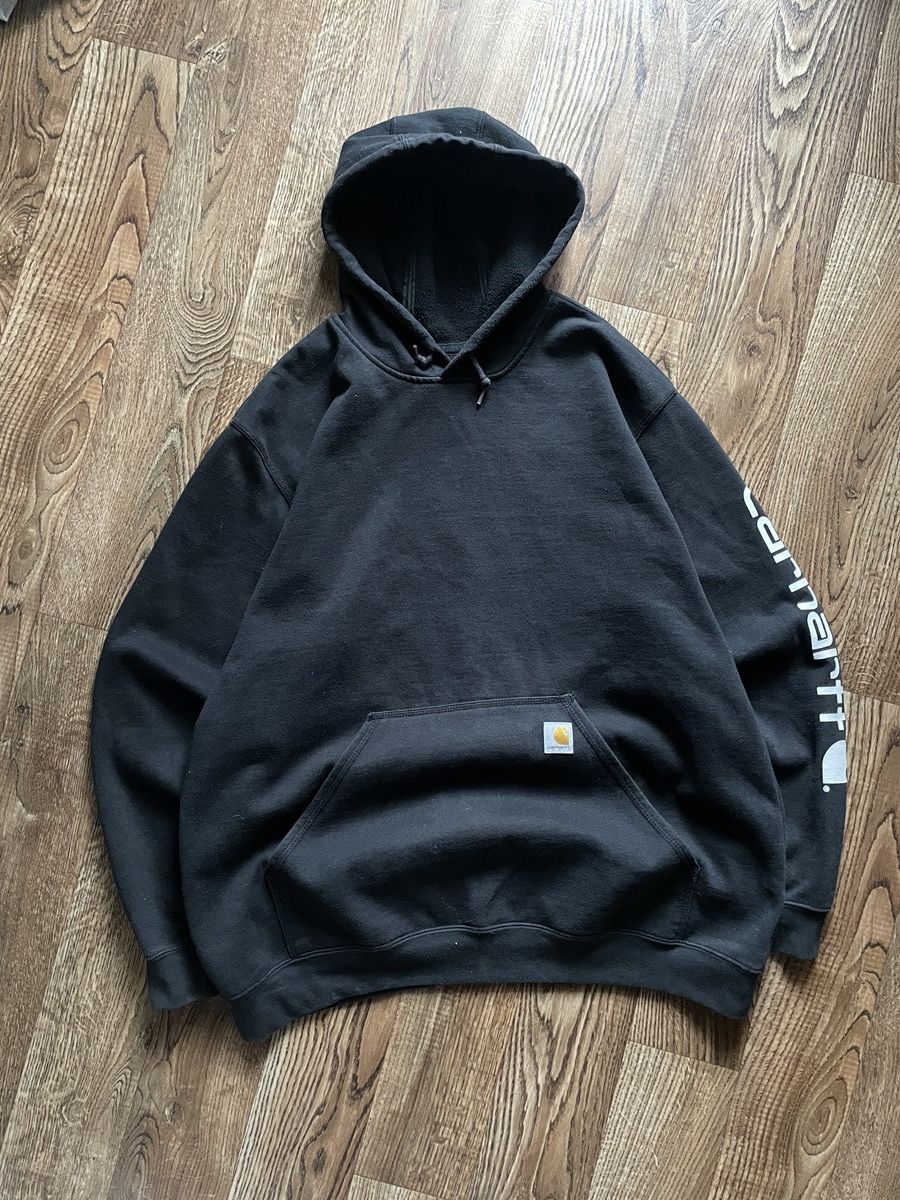 Carhartt Vintage 90s Carhartt Hoodie Sweatshirt Faded Work Wear Black Size US XL / EU 56 / 4 - 2 Thumbnail