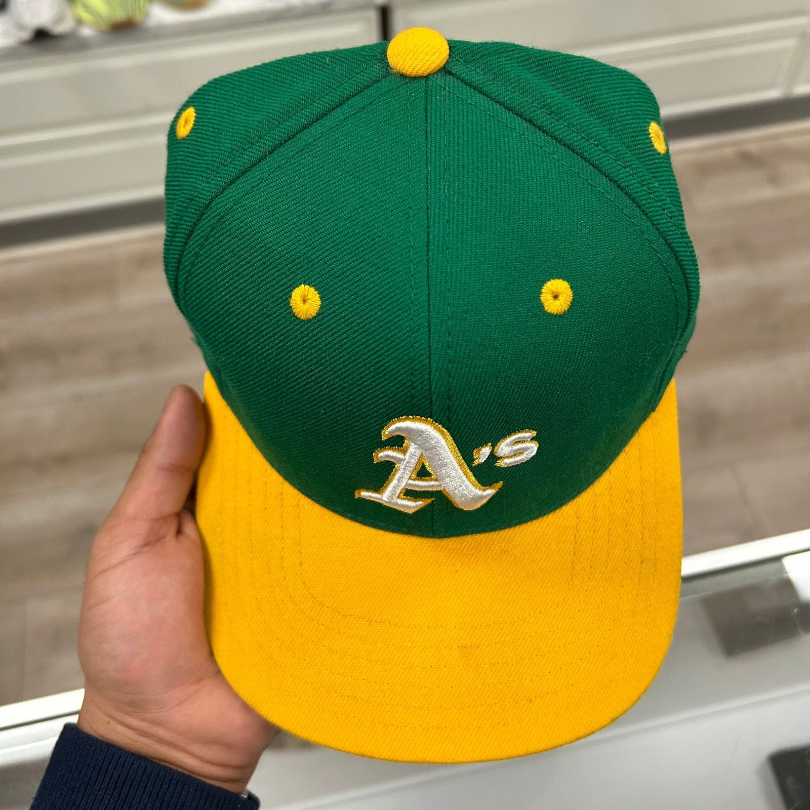 New Era vintage Oakland Athletics MLB Green Yellow Snap Back Hat Cap Size ONE SIZE - 3 Thumbnail