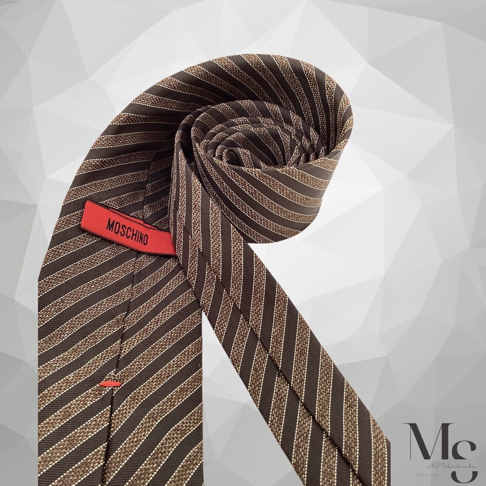 Moschino MOSCHINO XL Brown Striped Silk Tie Made In Italy W:3" EX CON Size ONE SIZE - 3 Thumbnail