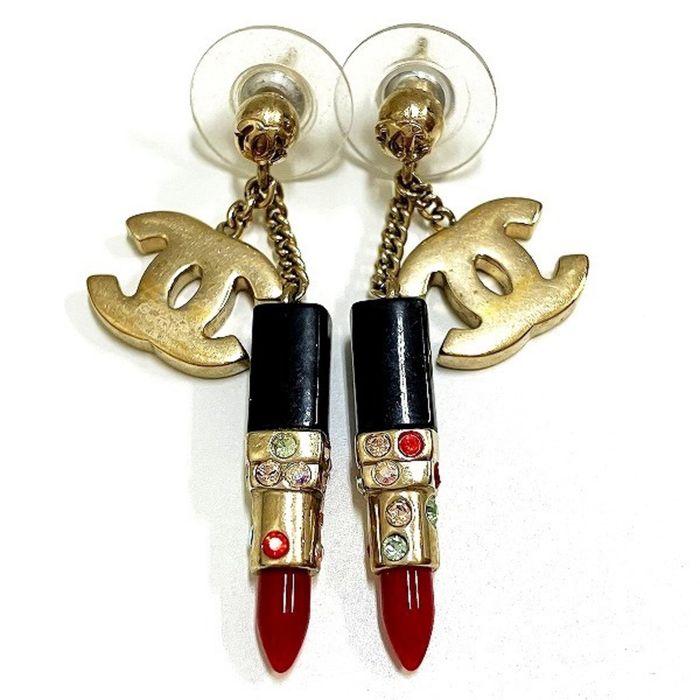 Chanel CHANEL Lipstick Rhinestone Coco Mark Brand Accessories Earrings  Ladies