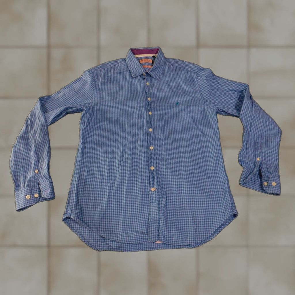 Pinko Thomas Pink Shirt Large Blue Houndstooth Slim Casual Long Sleeve Button Up Mens Size US L / EU 52-54 / 3 - 1 Thumbnail