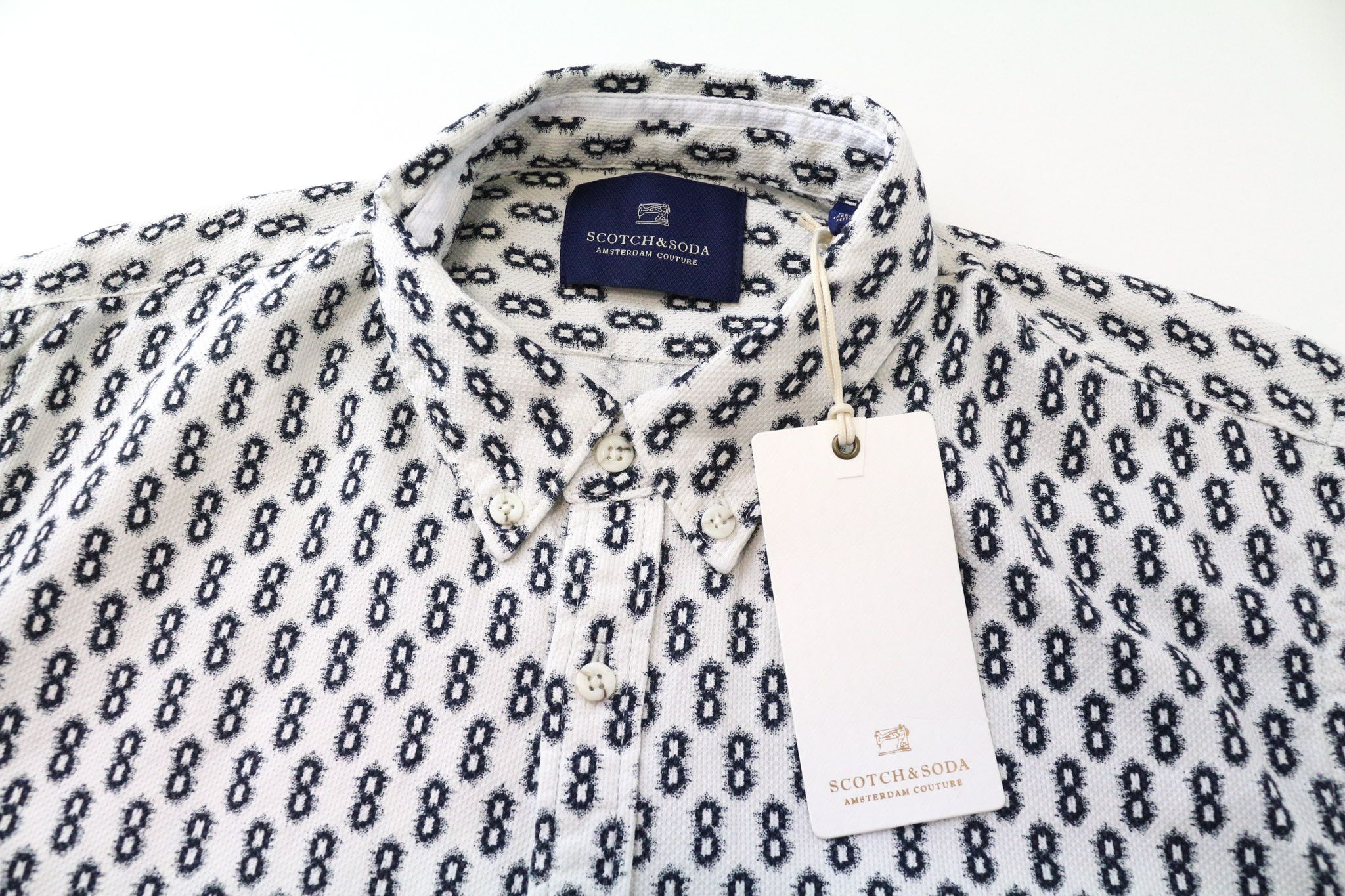 Scotch & Soda AMS COUTURE M White Navy Patterned Cotton Shirt 75666 Size US M / EU 48-50 / 2 - 3 Thumbnail