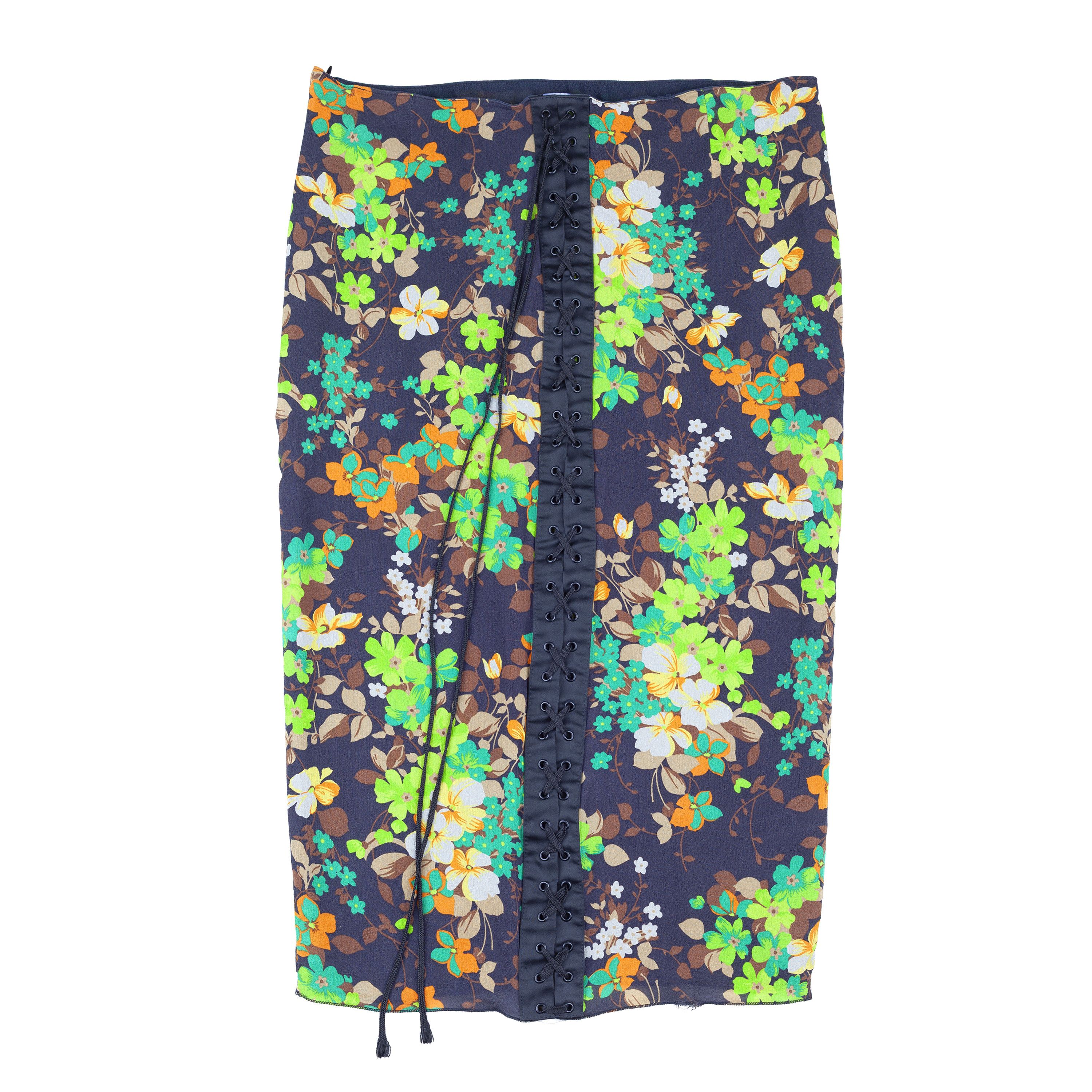 Dolce Gabbana Vintage Silk Corset Flower Pencil Skirt, Women’s (