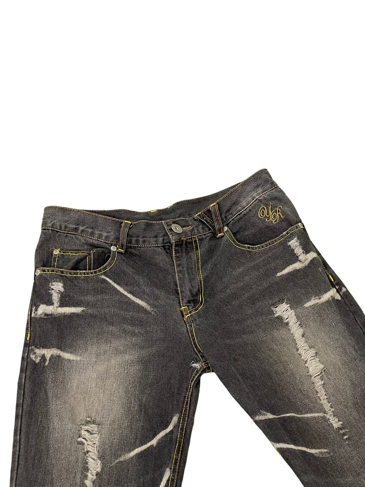 Japanese Brand Flare Jeans Yellow Ranking Distress Faded Boot Cut 7🟦4 Size US 31 - 8 Thumbnail