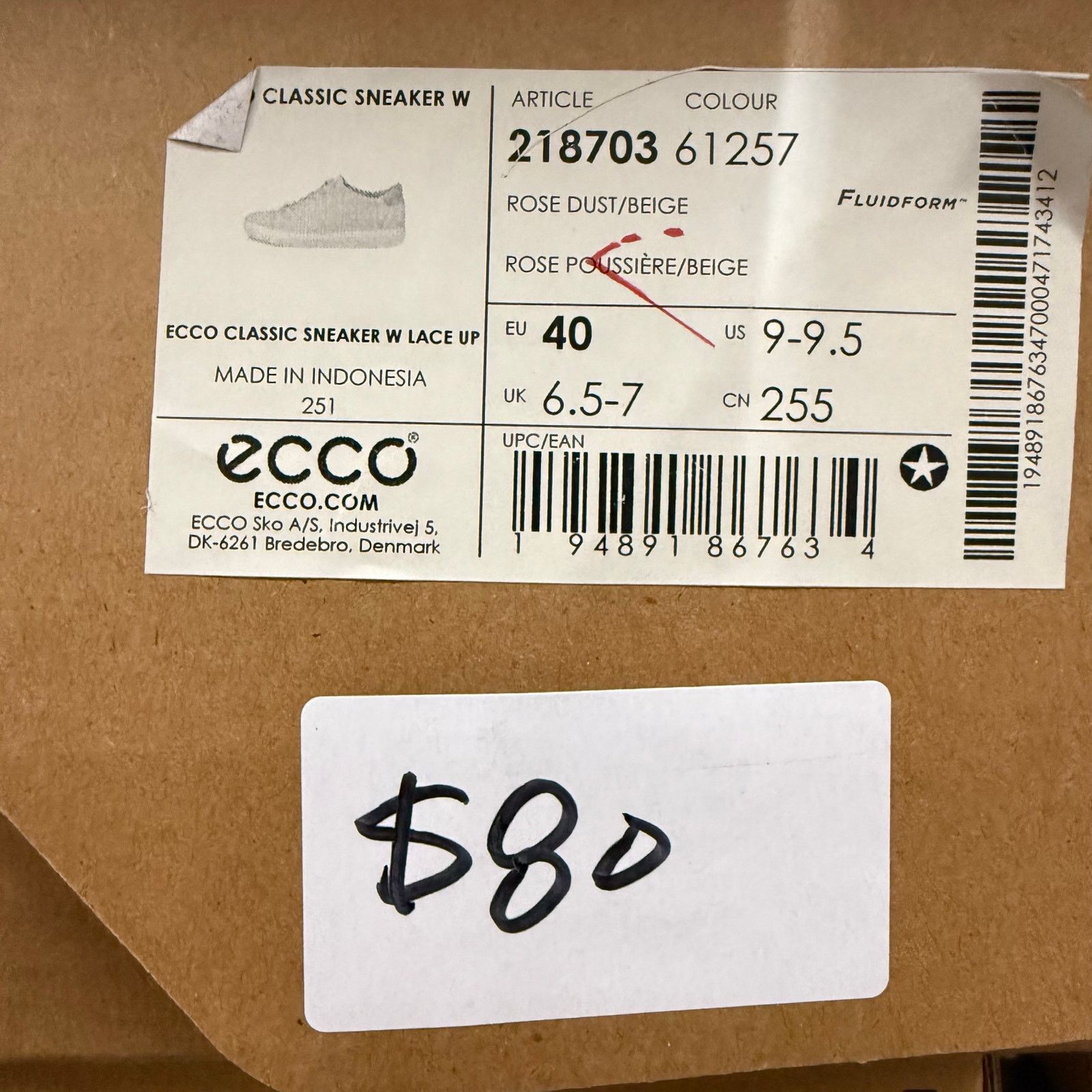 Ecco ECCO WOMEN'S 40 CLASSIC SNEAKER LACE UP ROSE DUST BEIGE NIB Size US 9 / IT 39 - 5 Thumbnail