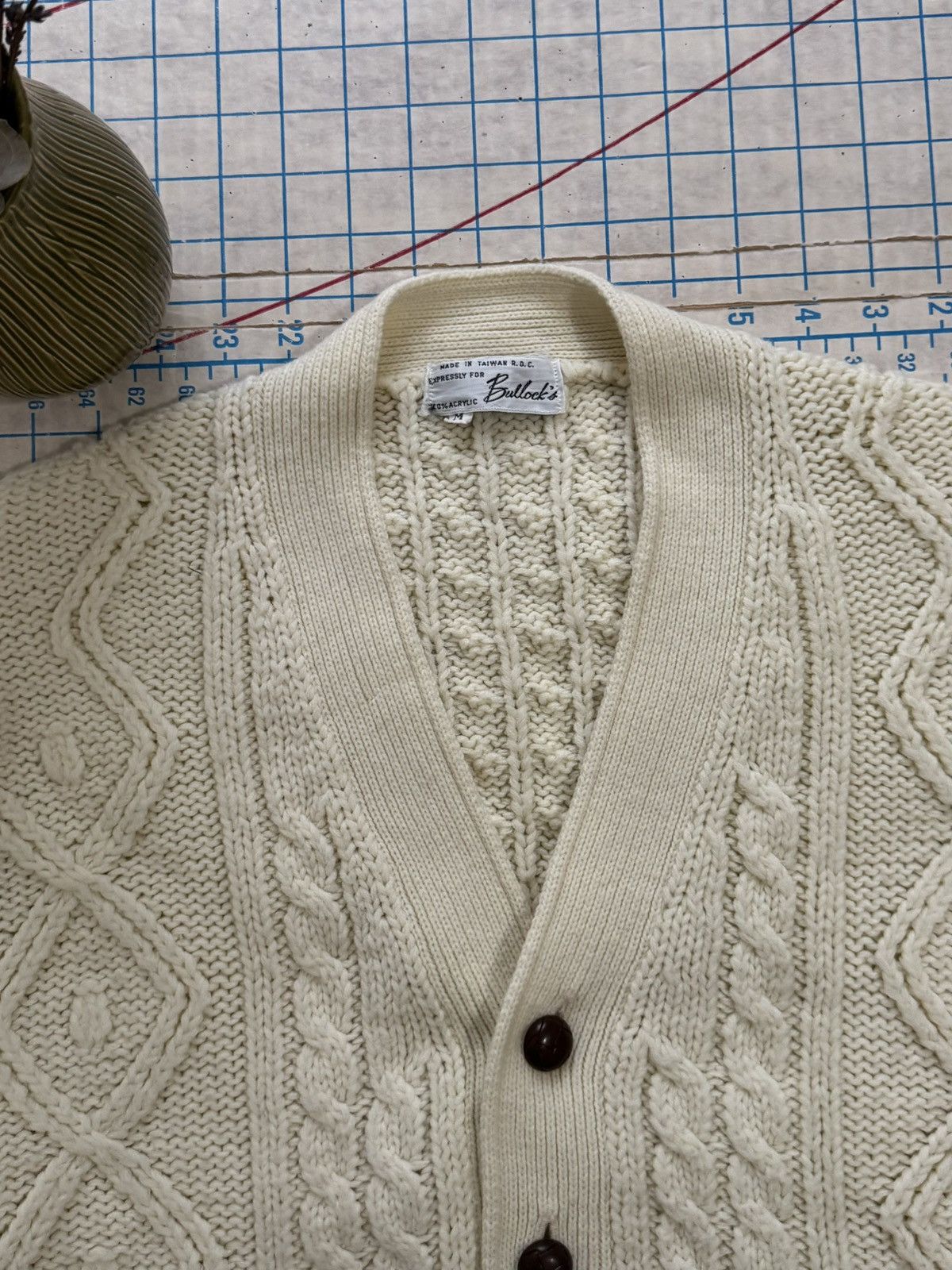 Other × Vintage Vintage Bullock Cable Knit Cardigan Sweater Cream White Med Size US M / EU 48-50 / 2 - 3 Thumbnail