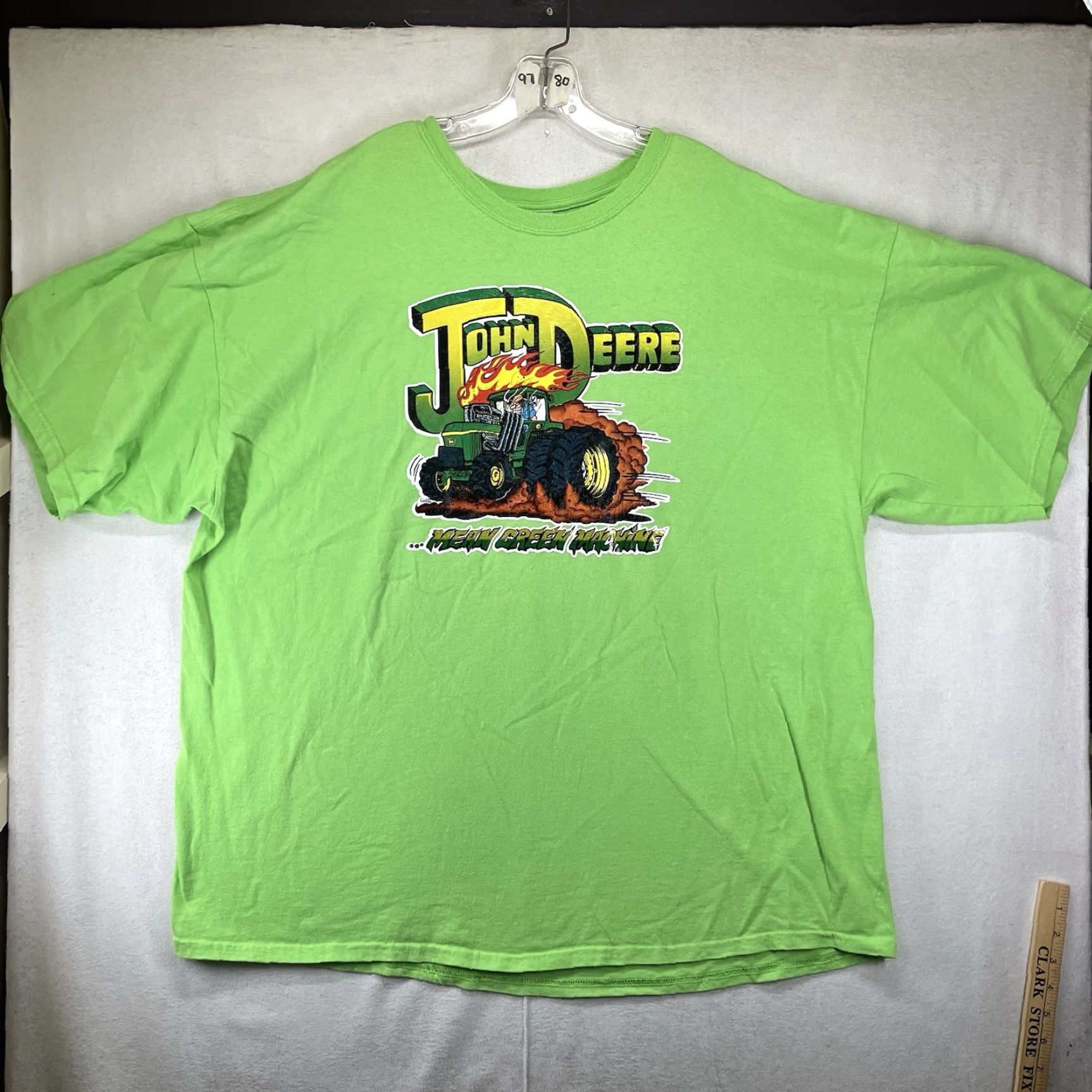 Gildan VINTAGE John Deere Mens T Shirt 3XL Neon Green 1970s Tractor Graphic Logo Crew Neck Short Sleeve Cotton Size US XXL / EU 58 / 5 - 2 Thumbnail