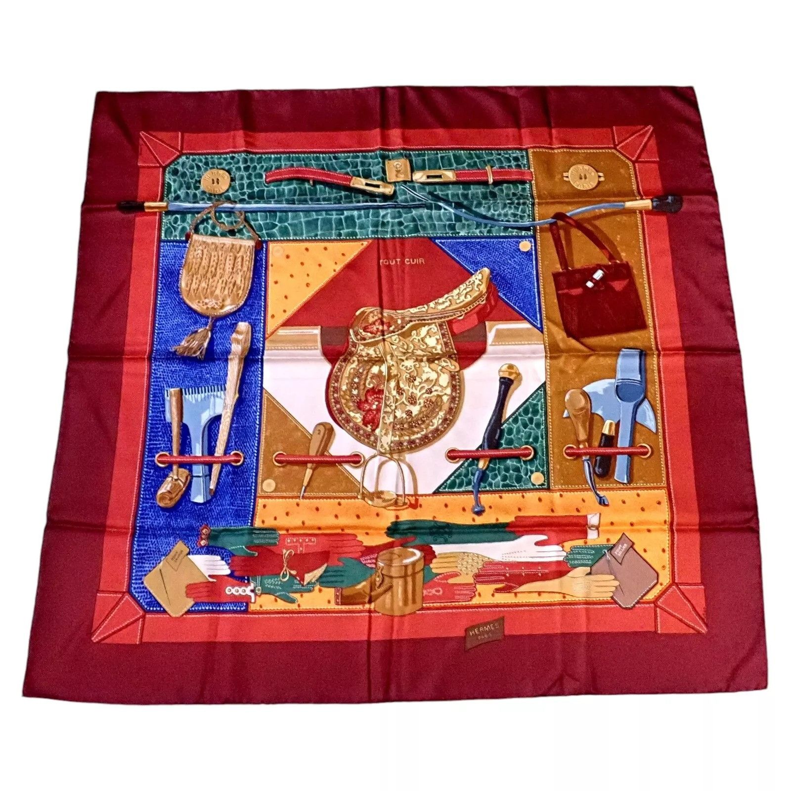 Hermes Hermes Brick Red Tout Cuir Vintage 90cm Silk Scarf Size ONE SIZE - 7 Thumbnail