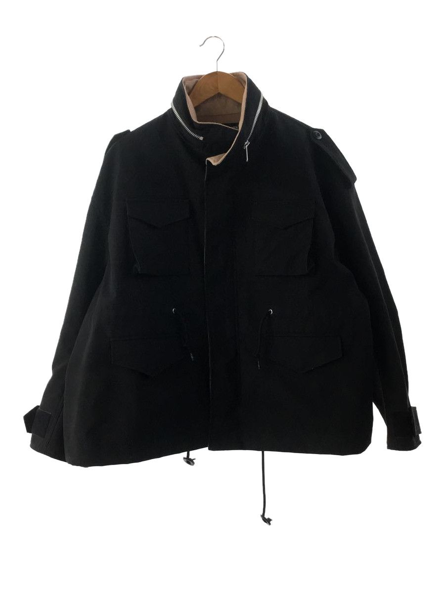 Jacket Cotton Zip Up Plain Waist String Flap Pocket Black