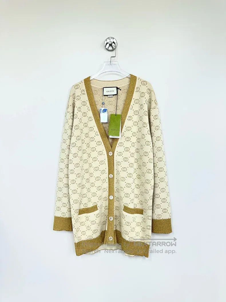 Gucci Gucci Gold silk double G full print logo knitted cardigan Size S / US 4 / IT 40 - 1 Thumbnail