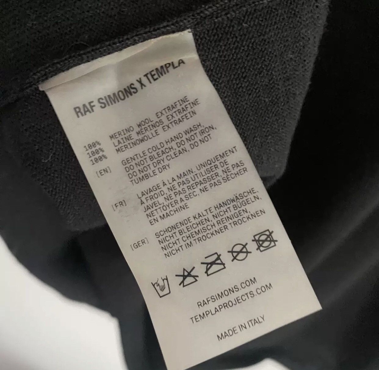 Raf Simons Raf Simons Templa 2019 Autumn/Winter Black Wool T-shirt Size US S / EU 44-46 / 1 - 9 Thumbnail