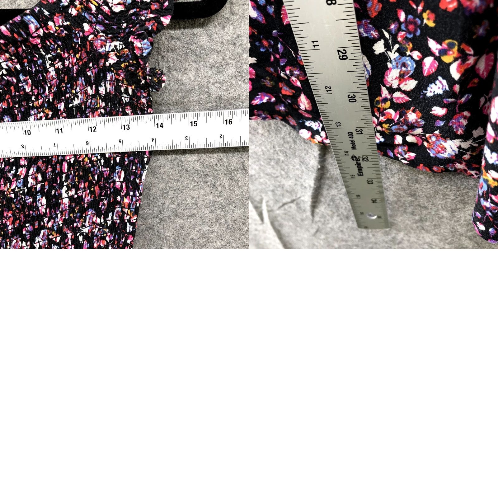 Express Express Mini Dress XS Black Floral Smocked Rayon Short Sleeve Pockets Size 26" / US 2 / IT 38 - 8 Thumbnail