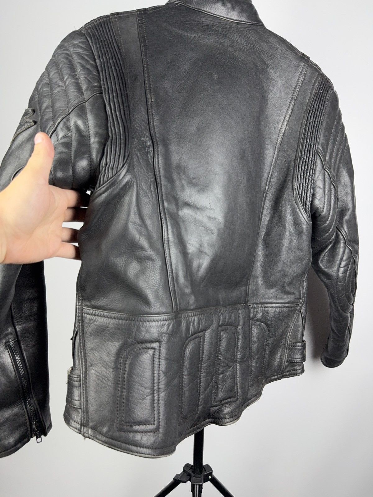 Leather Vntg 00s AKITO Heavy Leather Racing MOTO Bomber Jacket Punk Size US L / EU 52-54 / 3 - 15 Thumbnail