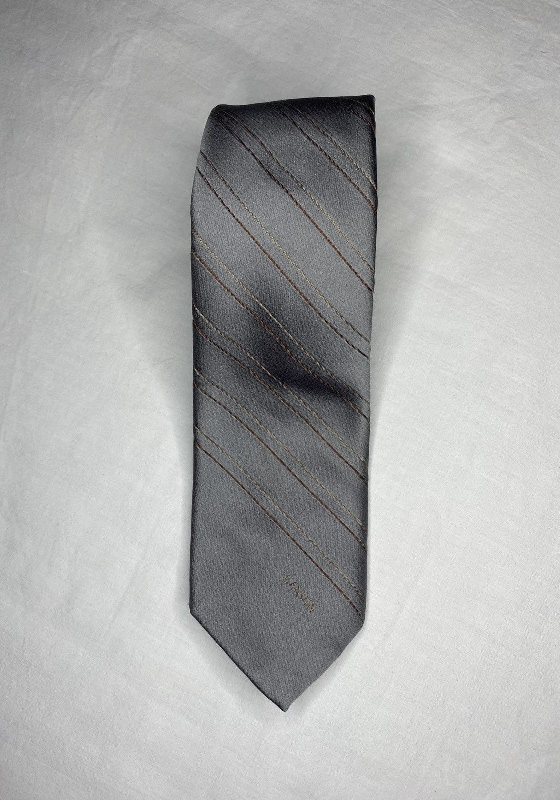 Lanvin Lanvin Paris Silk Necktie Silver Diagonal Striped Designer Size ONE SIZE - 2 Thumbnail