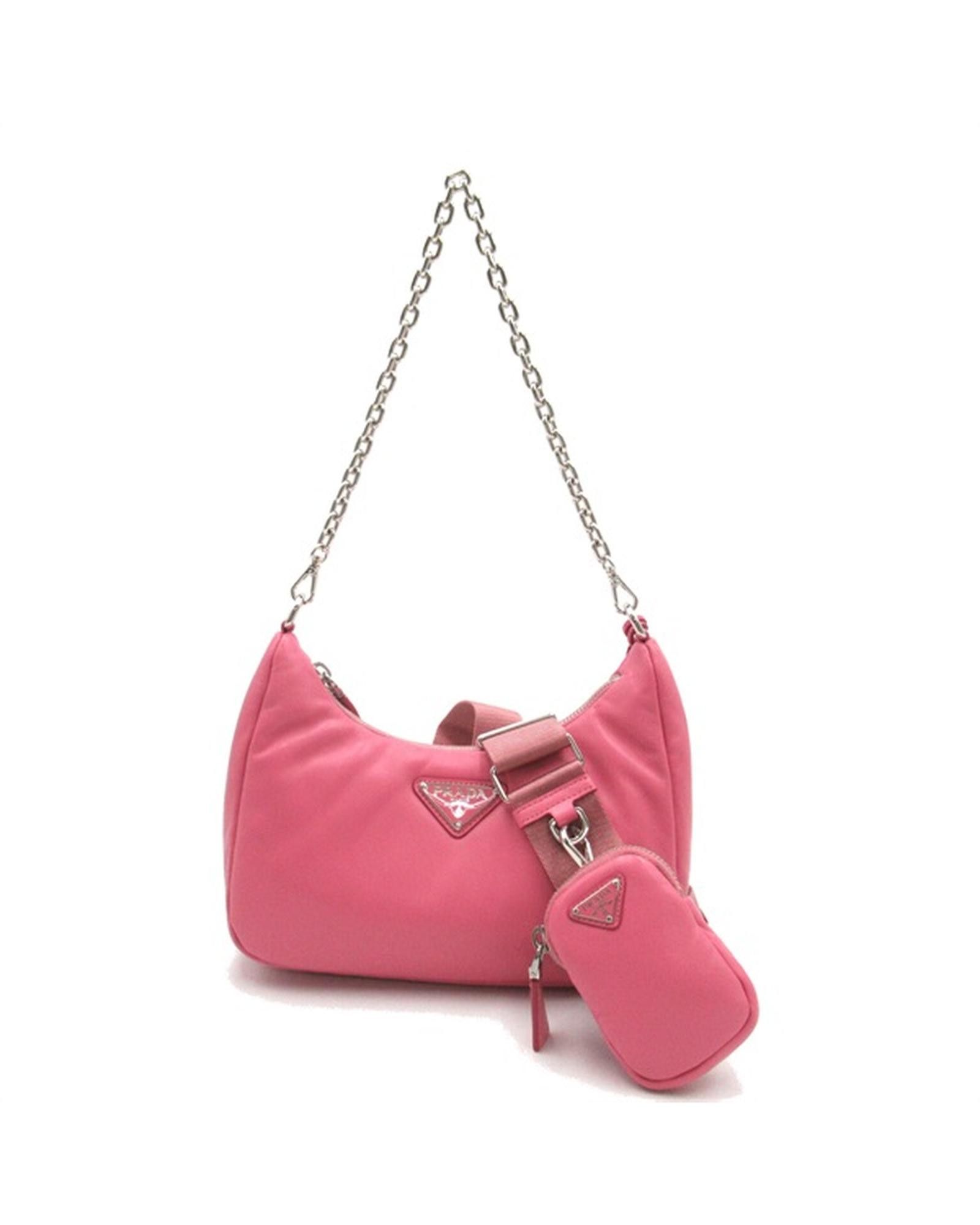 image of Prada Pink Re-Edition Tessuto Shoulder Bag In Excellent Condition, Women's