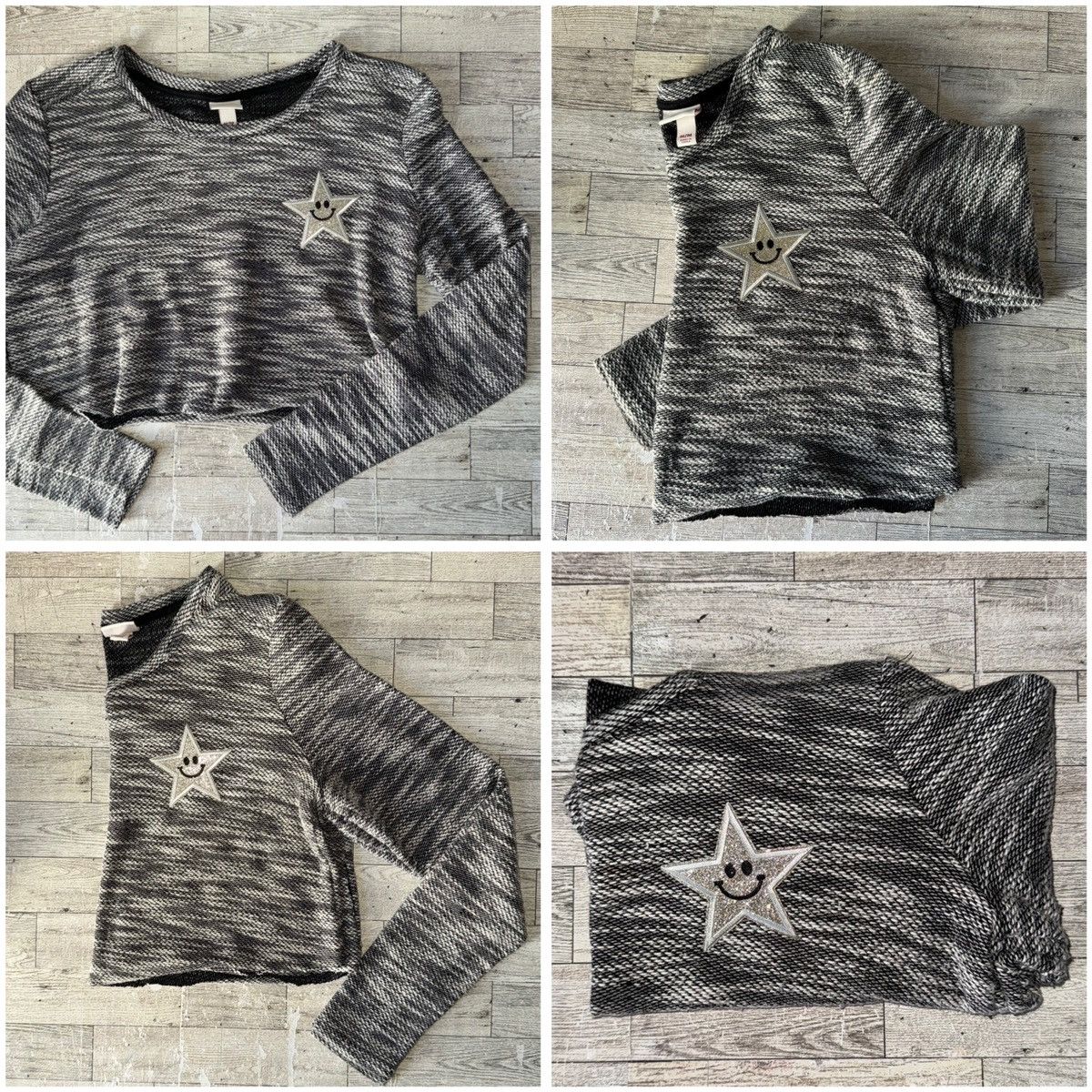 Merona Retro, Monochrome, Patchwork, Raw Hem Cropped Knit Sweater Size M / US 6-8 / IT 42-44 - 5 Thumbnail