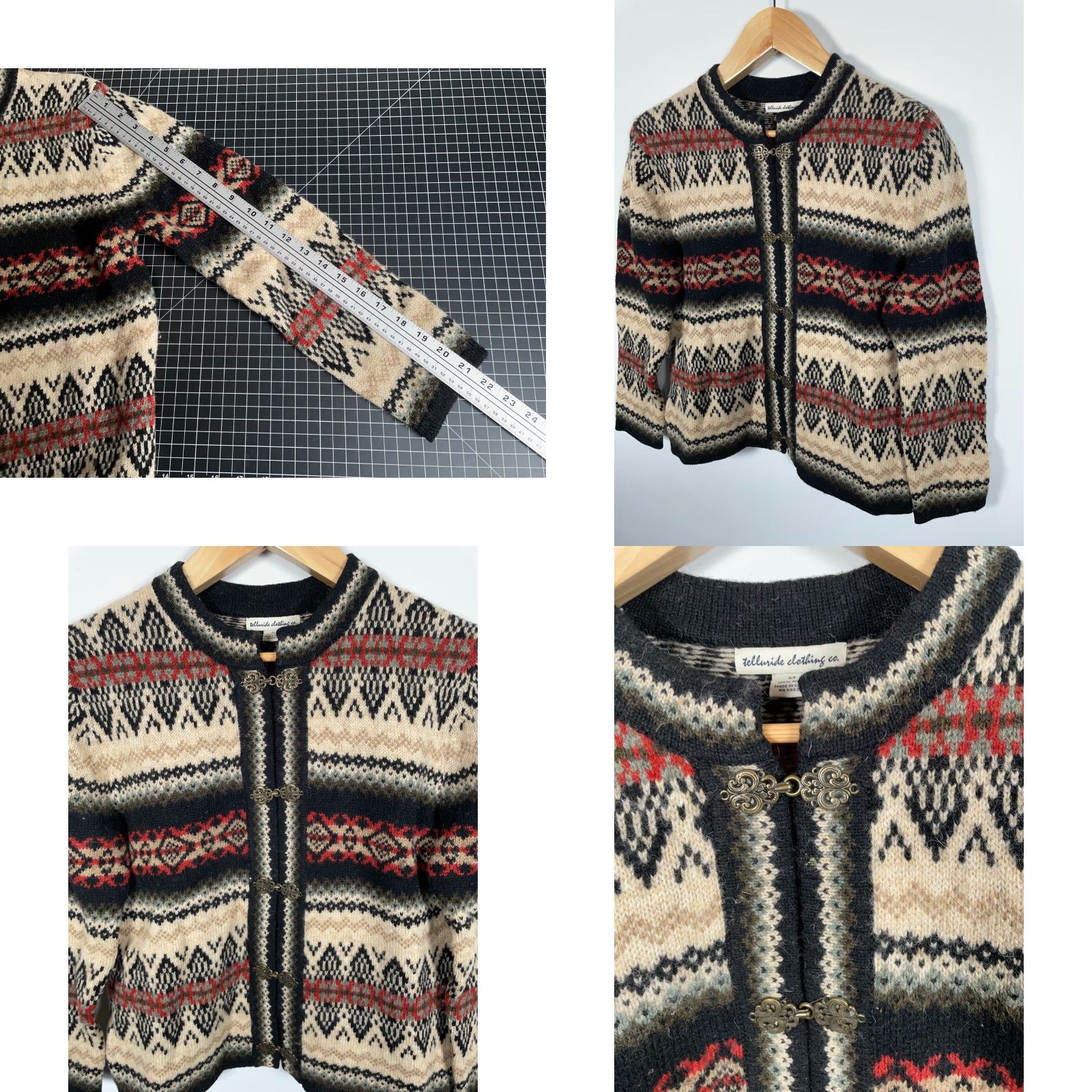 Vintage VINTAGE Telluride Clasp Wool Cardigan Women’s Medium Brown Geometric Southwestern 90s Classic Hipster Retro Aztec Knit Style Cardigan Mens Women? Size M / US 6-8 / IT 42-44 - 8 Thumbnail