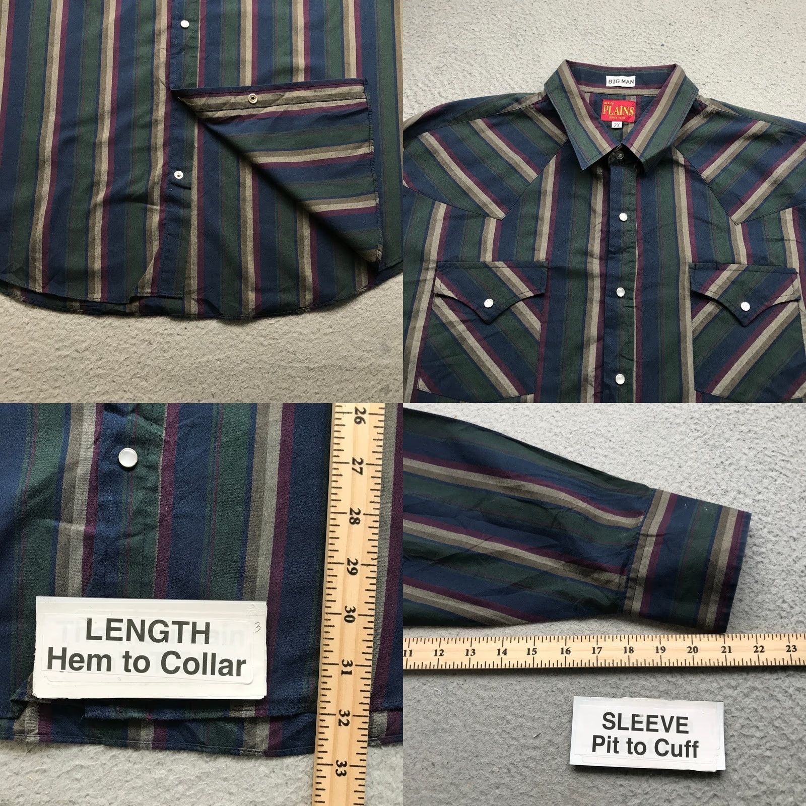 Vintage VINTAGE Ely Plains Big Man Button Up Shirt Men 2X Pearl Snap Striped Green Navy Size US XXL / EU 58 / 5 - 8 Thumbnail