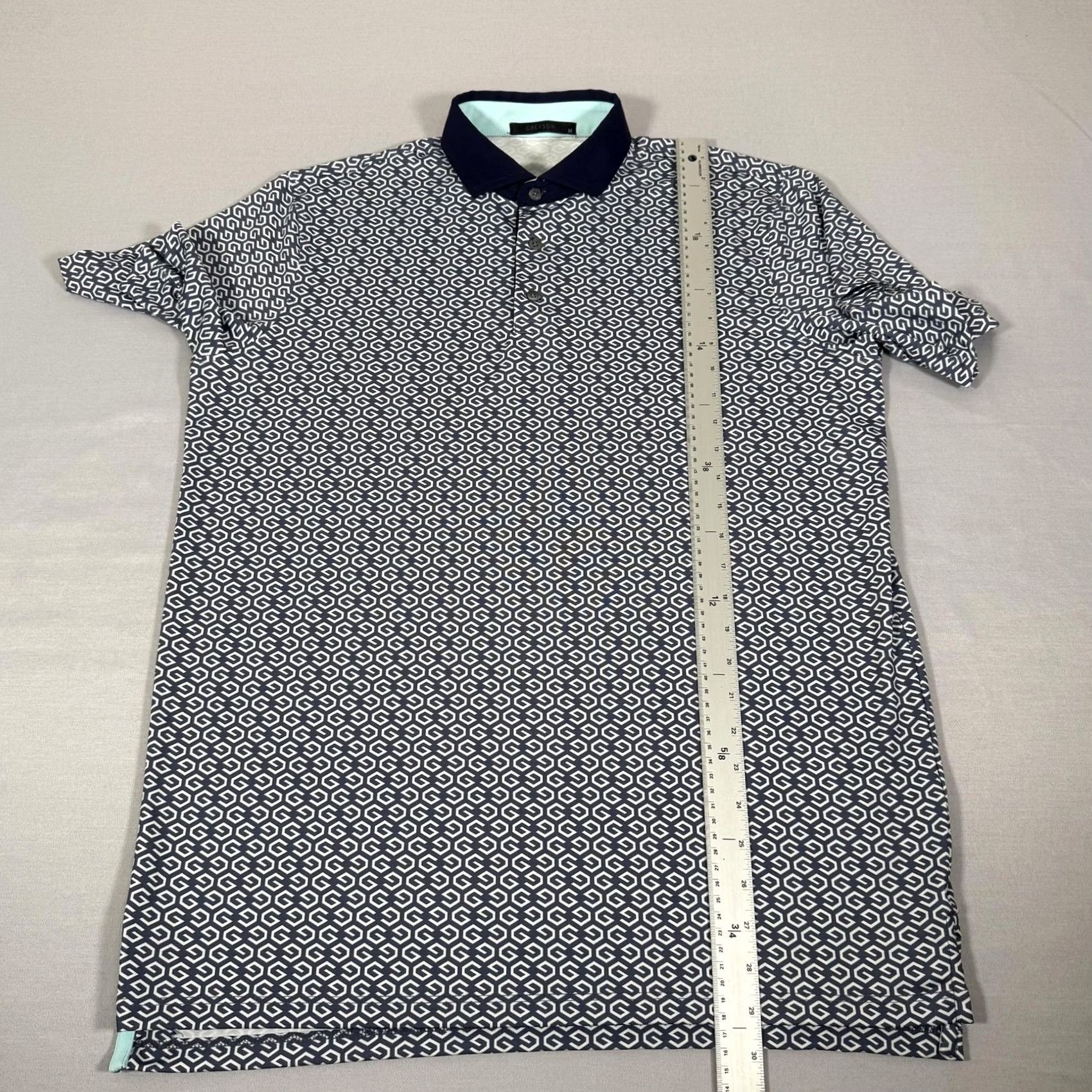 Vintage Greyson Polo Shirt Mens Medium Blue Geometric Print Golf Polo Stretch Performance Moisture Wicking Size US M / EU 48-50 / 2 - 6 Thumbnail
