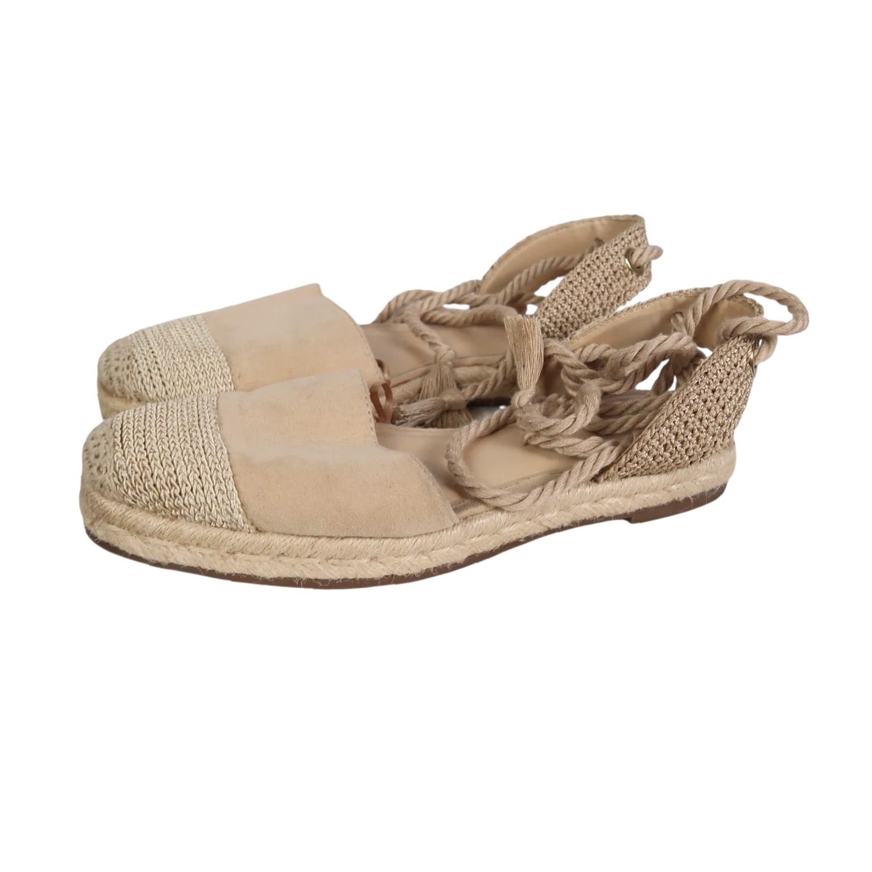 Zara ZARA Flat Women Espadrille Woven Lace-Up Rope Strap Cream Tan Linen 7 Womens Spring Summer Casual Flat Size US 7 / IT 37 - 2 Thumbnail