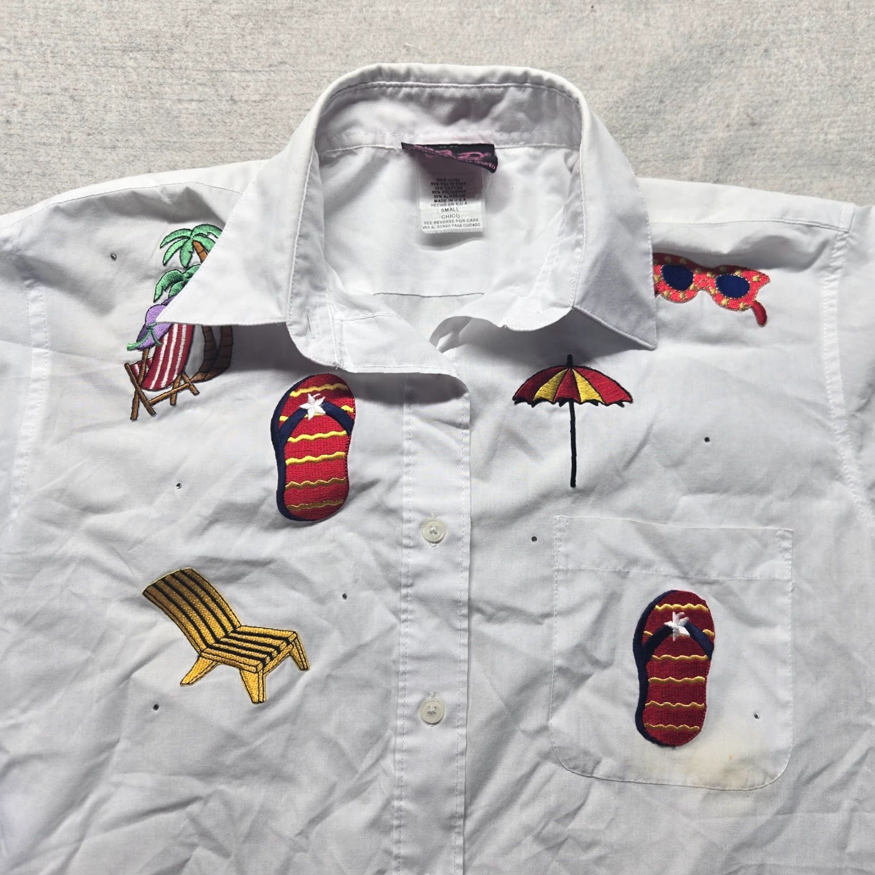 Vintage PGB Shirt Beach White Long Sleeve Embroidered Rhinestones Adult Womens Small Size S / US 4 / IT 40 - 2 Thumbnail