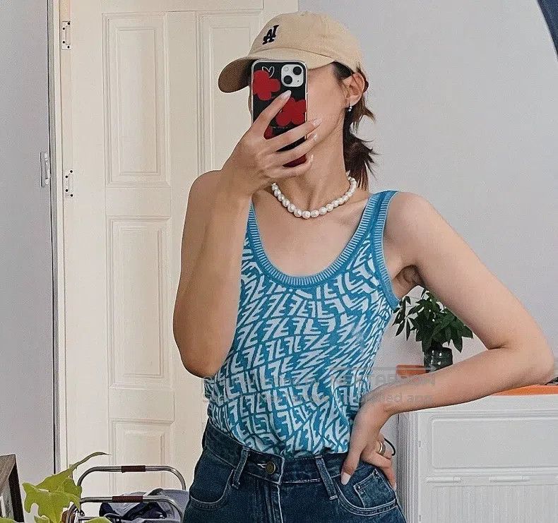 Fendi Fendi Blue logo lettering full print camisole knit vest Size XXS / US 00 / IT 34 - 9 Thumbnail