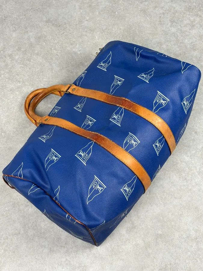 Louis Vuitton 1992 Louis Vuitton LV Cup Falgs Keepall 45 Blue Regatta Blue Leather Travel Bag Size ONE SIZE - 6 Thumbnail