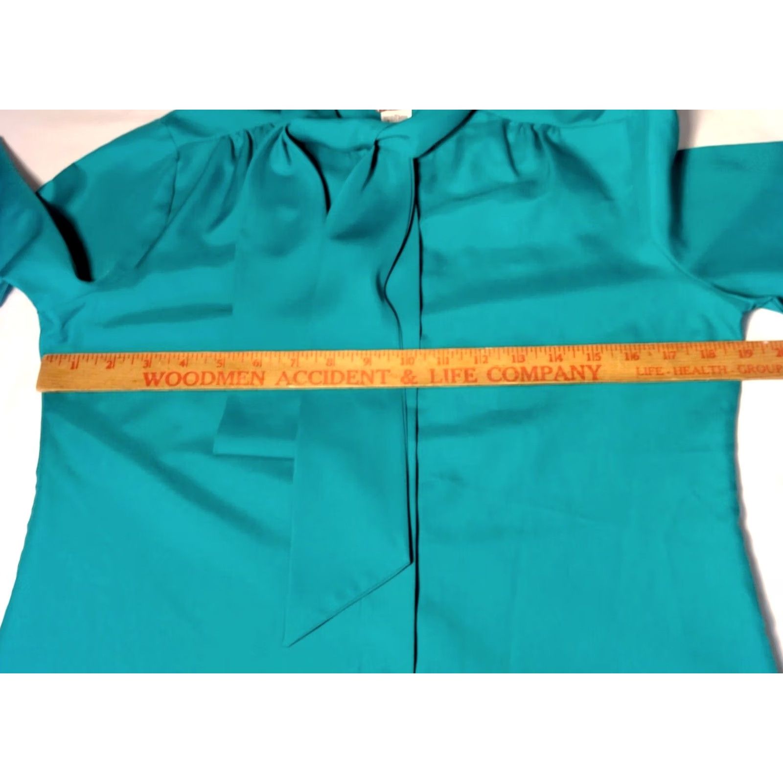 Vintage VINTAGE Classic Fashions Blouse Women Size 8 Teal Tie Neck Long Sleeve Button Up Ballon Sleeve Blue/Green Regular Womens Size M / US 6-8 / IT 42-44 - 4 Thumbnail