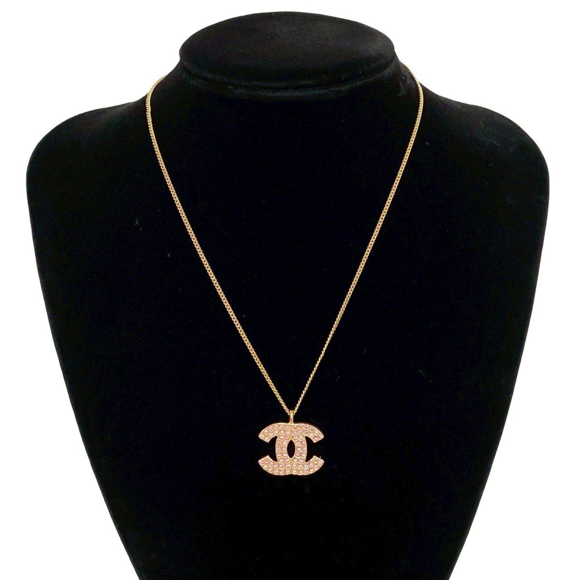 Chanel CHANEL Coco Mark Motif GP Rhinestone Chain Necklace Pendant Gold Pink 113-1 Size ONE SIZE - 1 Thumbnail