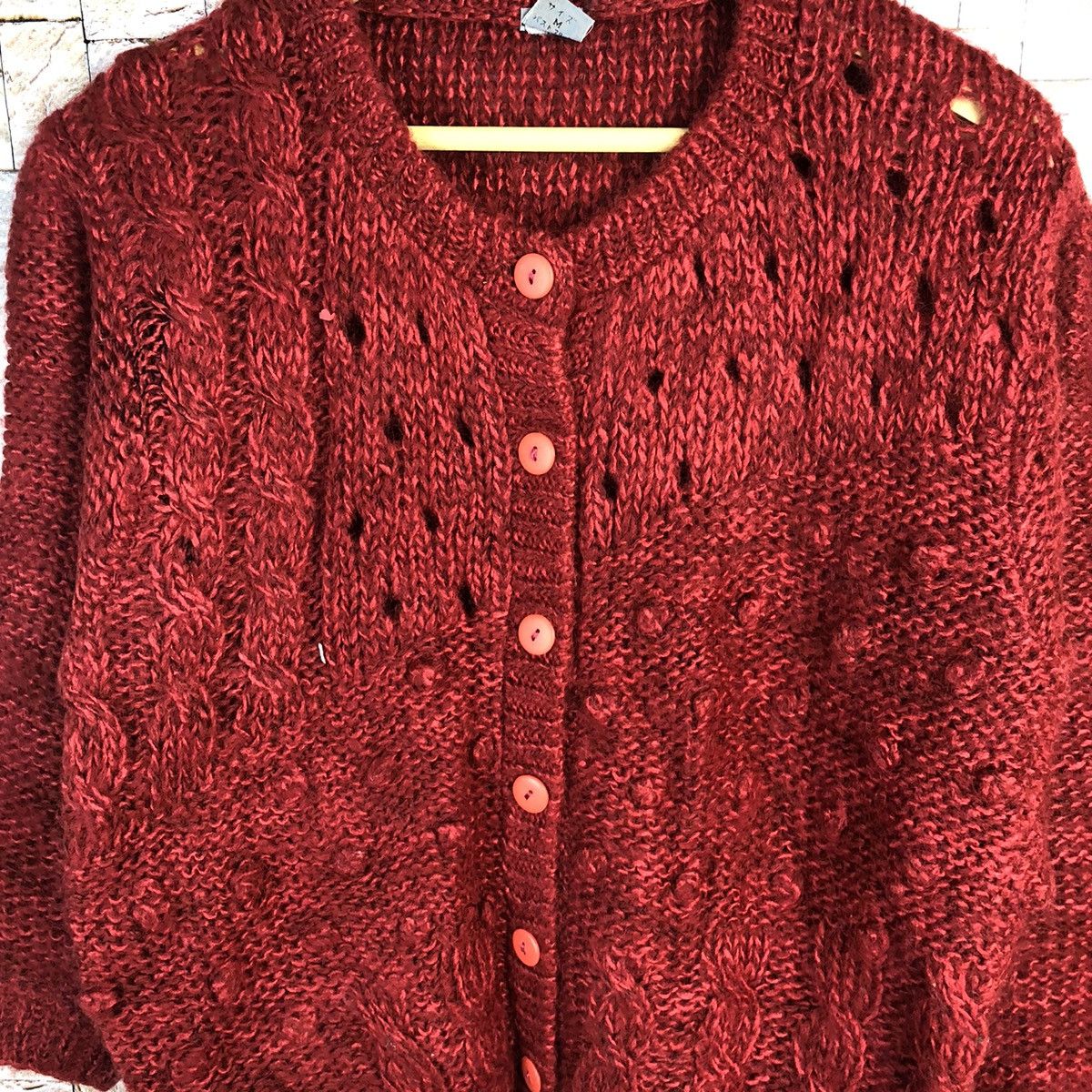 Japanese Brand Piele Red Patterned knitted Cardigan japan #A373 Size S / US 4 / IT 40 - 5 Thumbnail