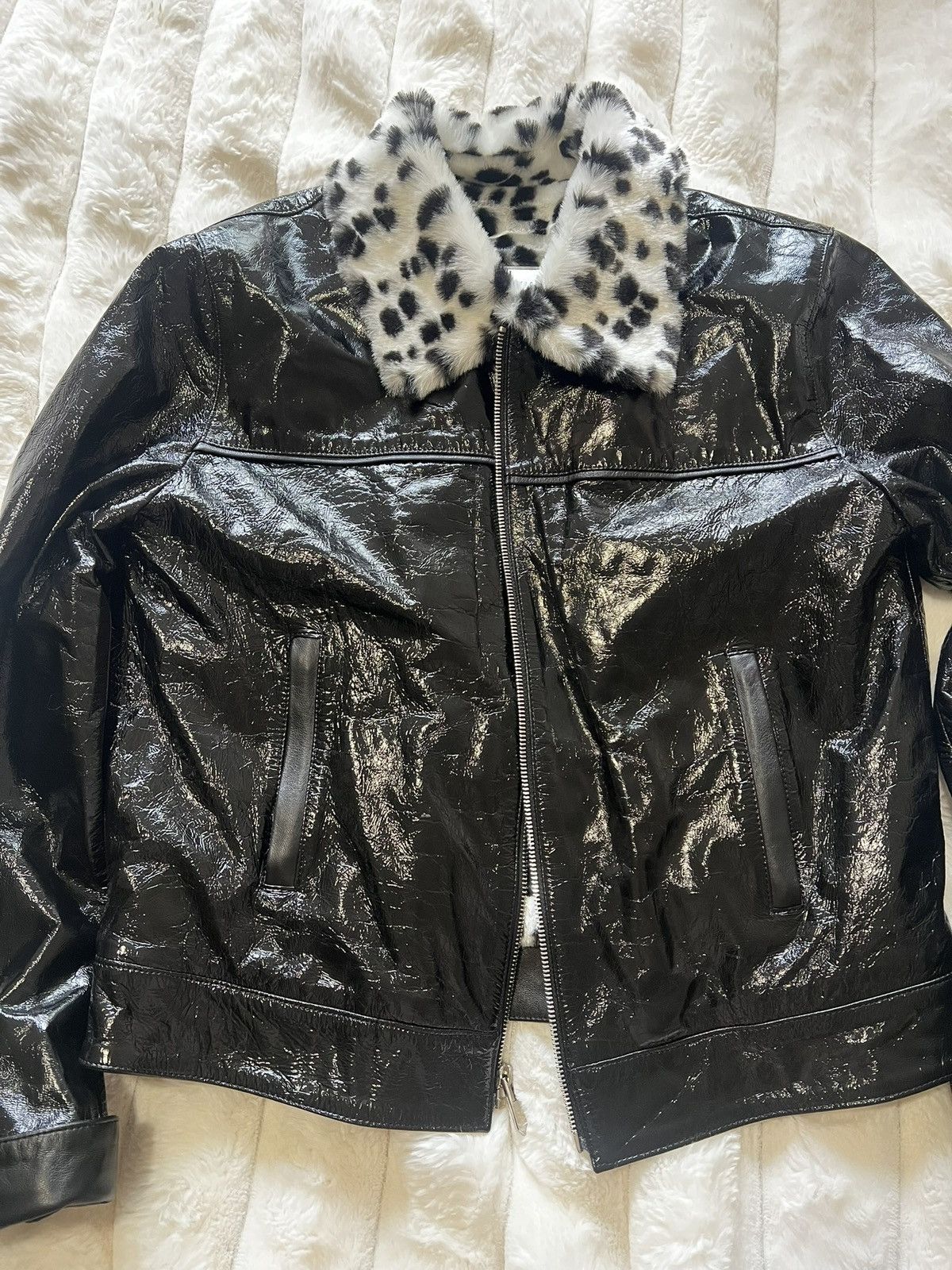 Other Black leather fur trim coat Size M / US 6-8 / IT 42-44 - 3 Thumbnail