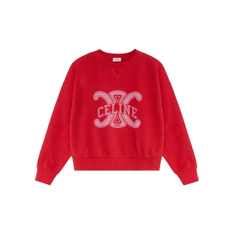 Celine o1bcso1str0924 Triomphe Sweatshirt Cotton Fleece Red