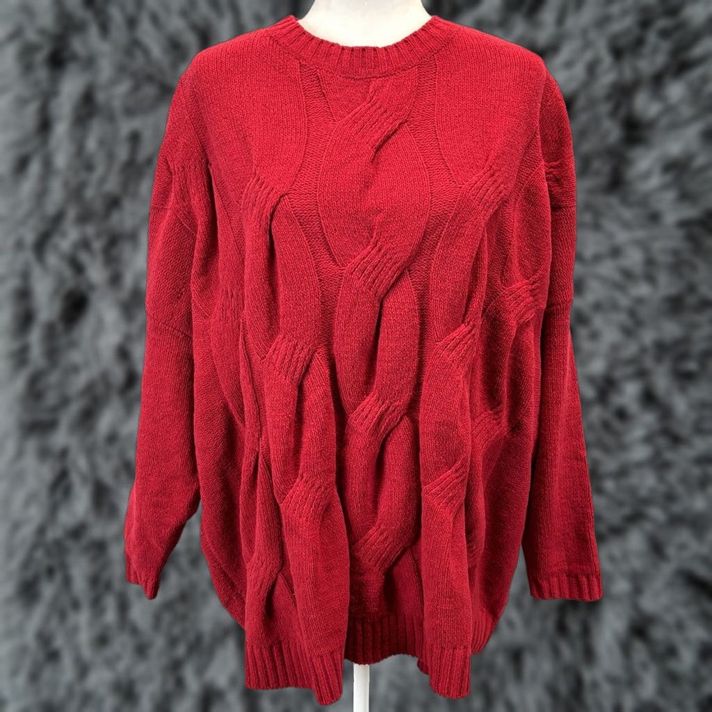 J. Jill J. Jill Chenille Sweater Women 2X Plus Red Cable Knit Crewneck Soft Stretch Size XXL / US 16-18 / IT 52-54 - 1 Thumbnail