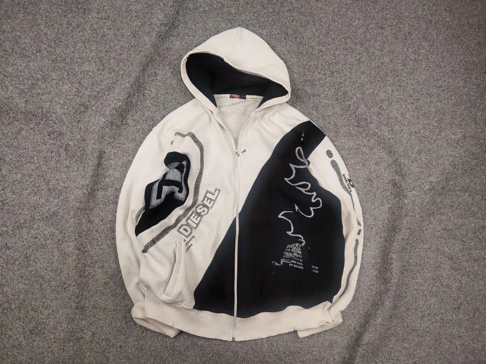 Diesel Vintage Y2K Tattoo Distressed Zip Hoodie Opium LGB