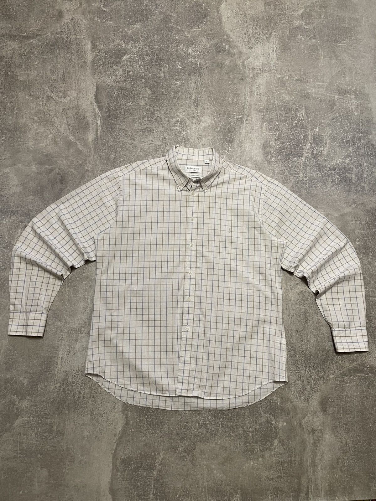 Vintage Vintage YSL Yves Saint Laurent Checked Long Sleeve Shirt Size US XL / EU 56 / 4 - 1 Thumbnail