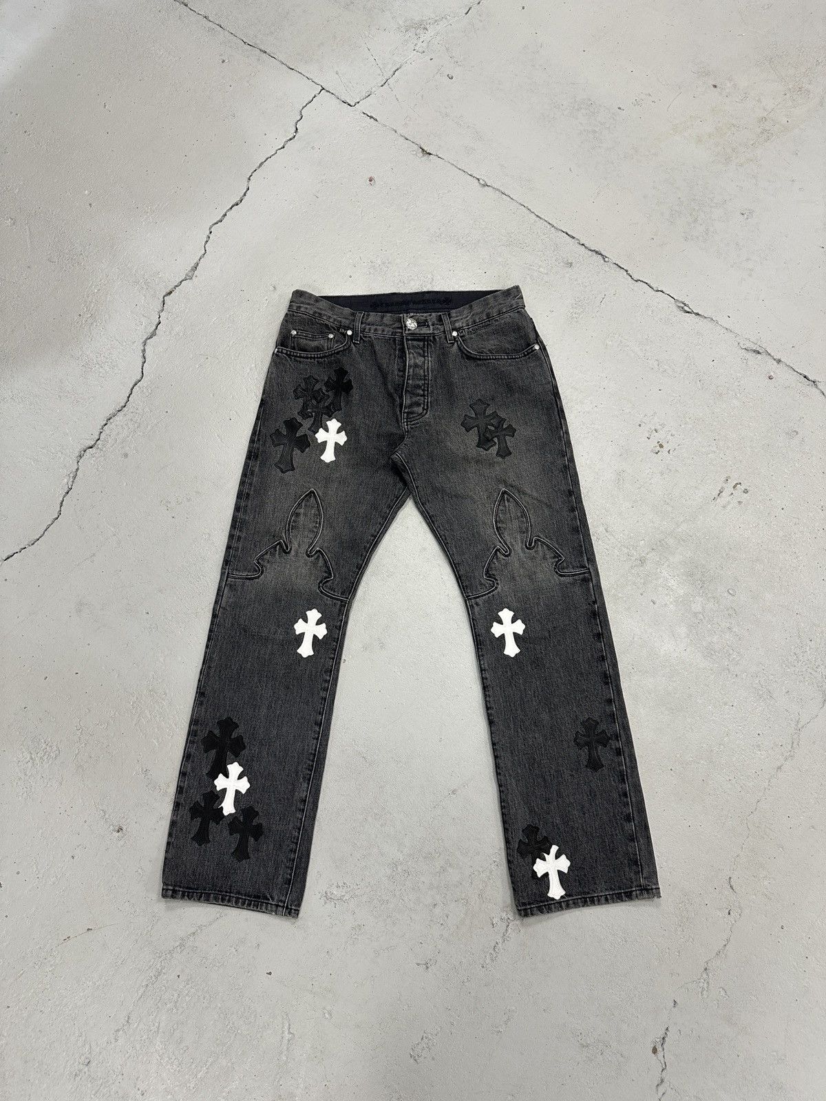 Chrome Hearts Cross Patch Fleur Knee Denim Jeans Grey W33