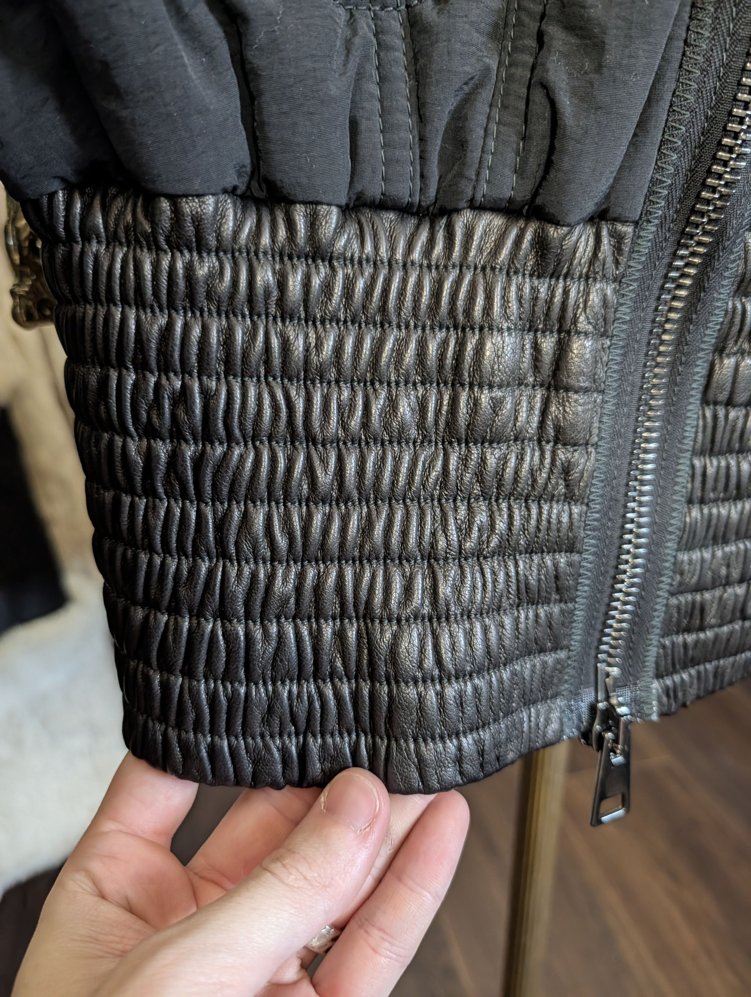 Italia Independent RONCARATI Lamb Leather Quilted Nylon Cropped Bomber Size M / US 6-8 / IT 42-44 - 5 Thumbnail