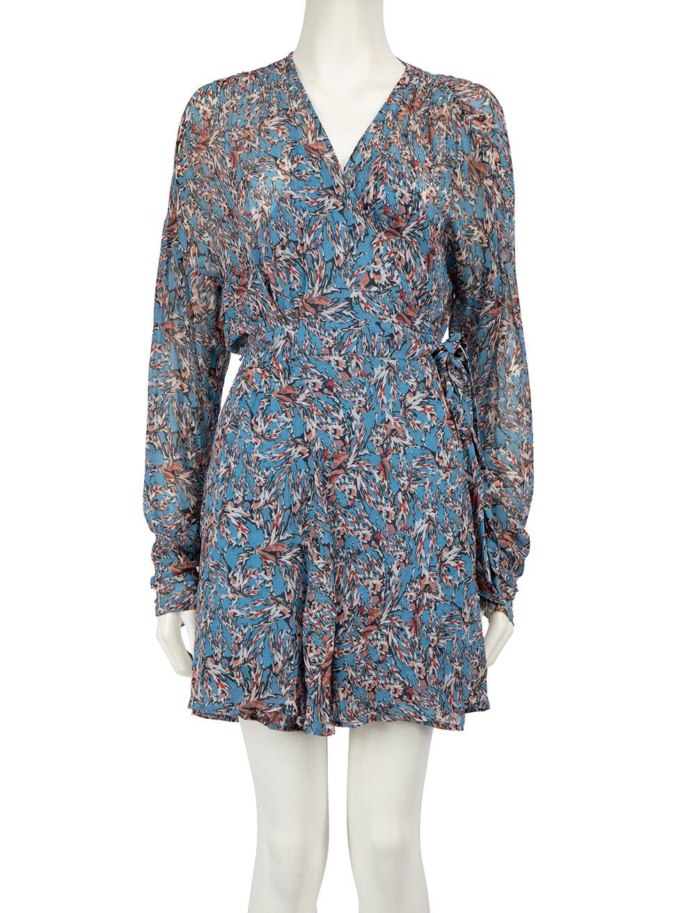 image of Iro Blue Abstract Long Sleeve Mini Dress, Women's (Size Medium)