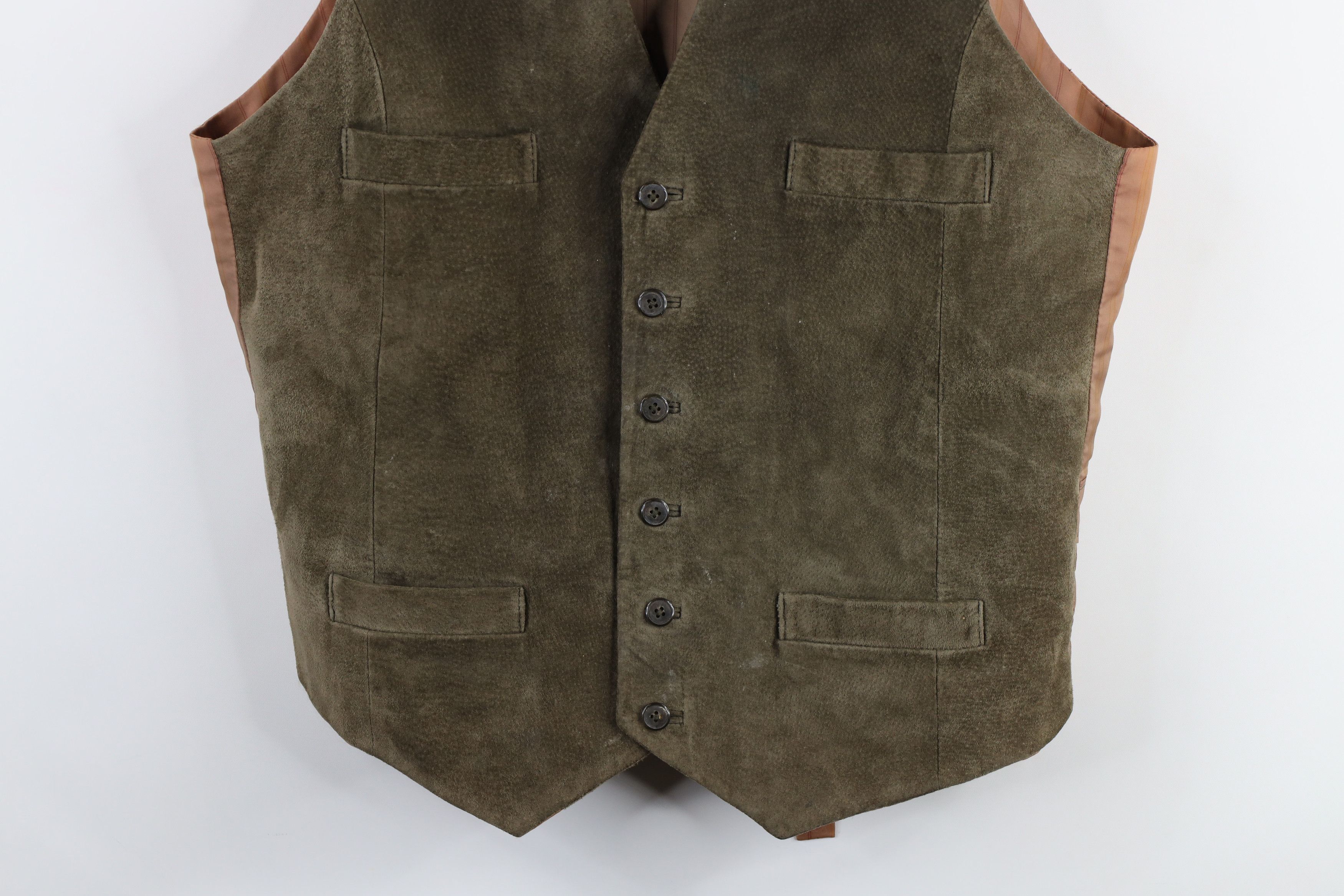 Vintage Vintage 90s Streetwear Suede Leather Buckle Back Vest Green Size US XL / EU 56 / 4 - 3 Thumbnail