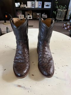 T.O. Stanley Handmade Cowboy Boots - Brown Full Quill Ostrich - Wmns Size  9.5B