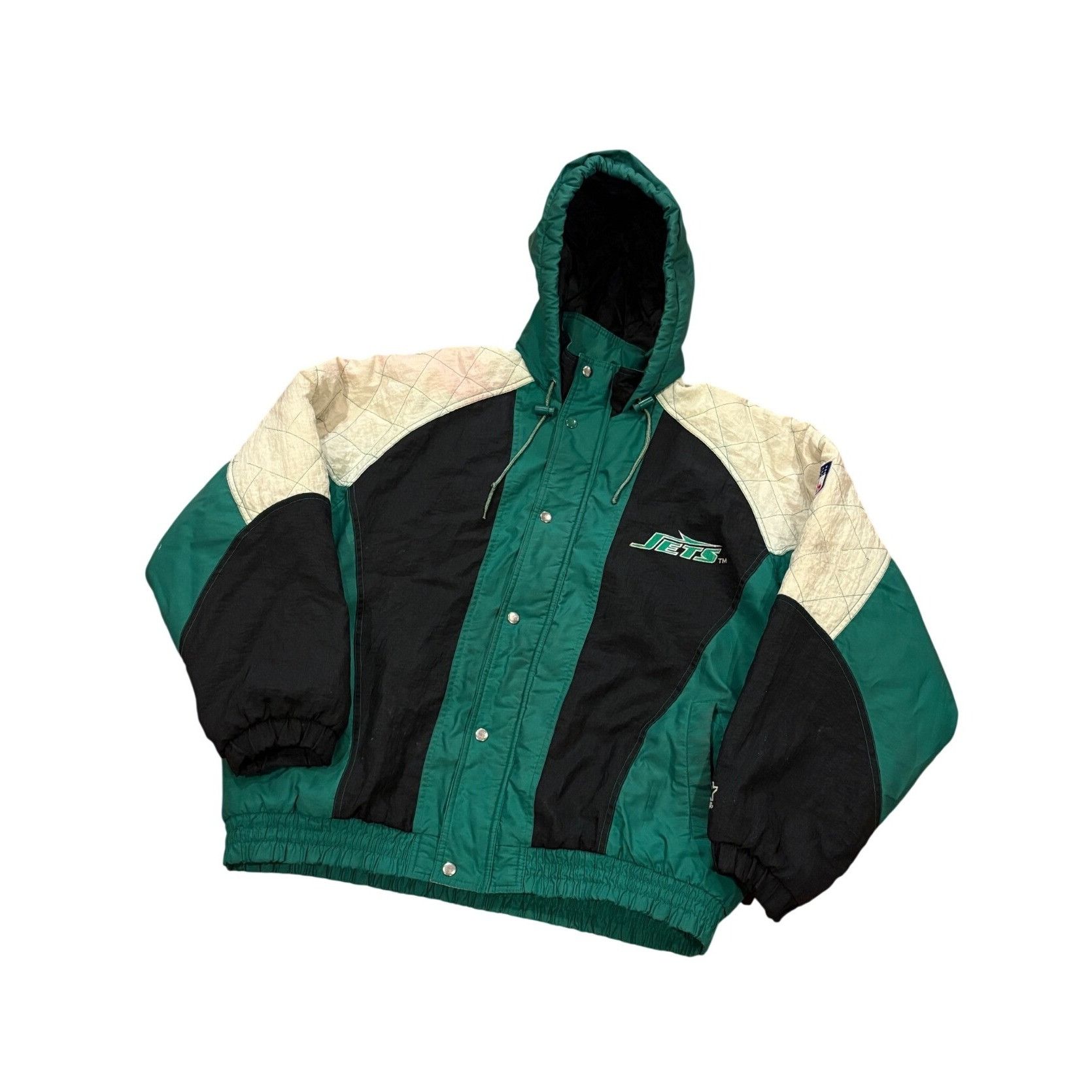 Starter Vintage 90s Starter New York Jets NFL Full Zip Hooded Puffer Size US L / EU 52-54 / 3 - 4 Thumbnail